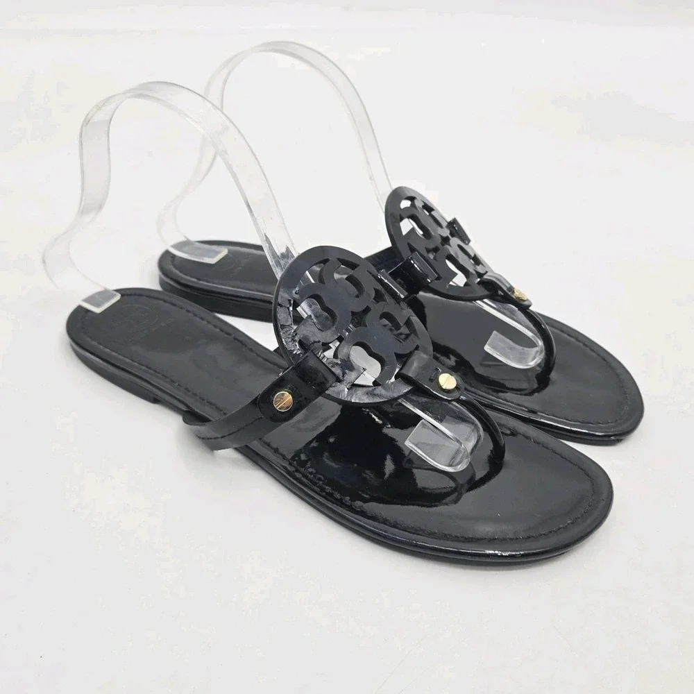 Tory Burch Sandals Women's 10.5 Miller Black Patent Thong